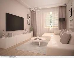 Interior of a small living room in white