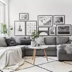 Gray paintings in the living room interior