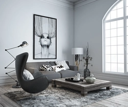 Gray paintings in the living room interior