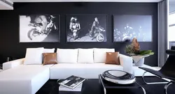Черные картины в интерьере гостиной