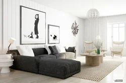 Black paintings in the living room interior