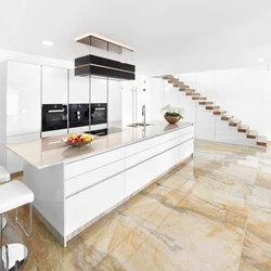 Beige marble in the kitchen interior