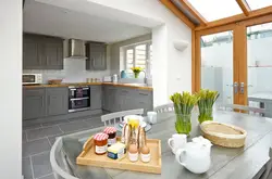 Gray windows in the kitchen interior