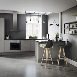 Gray windows in the kitchen interior