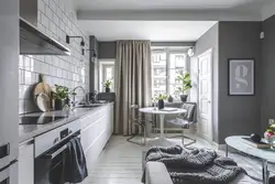 Gray windows in the kitchen interior