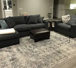 Living room interior with dark carpet