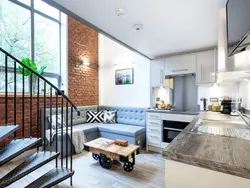 Loft sofa in the kitchen interior