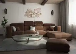 Интерьер гостиной с кофейным диваном