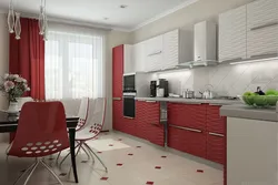 Burgundy curtains in the kitchen interior