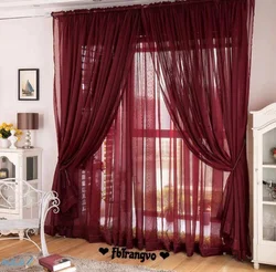 Burgundy Curtains In The Kitchen Interior