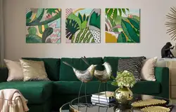 Green painting in the living room interior