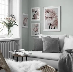 Gray Paintings In The Bedroom Interior
