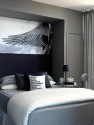 Gray paintings in the bedroom interior