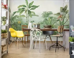 Palm leaves in the kitchen interior