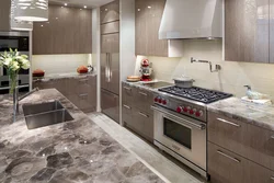 Brown Porcelain Tiles In The Kitchen Interior