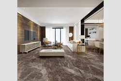 Brown porcelain tiles in the kitchen interior