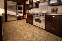 Brown porcelain tiles in the kitchen interior