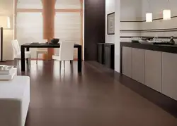 Brown porcelain tiles in the kitchen interior