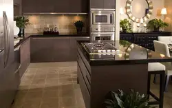 Brown Porcelain Tiles In The Kitchen Interior