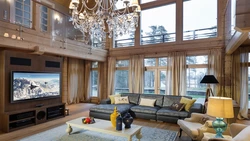 Living room interiors with wooden windows