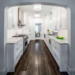 Interior white kitchen dark walls