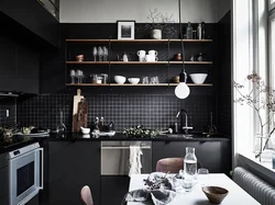 Interior white kitchen dark walls