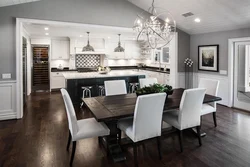 Interior White Kitchen Dark Walls