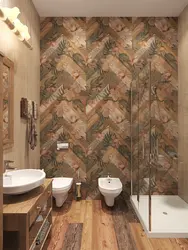 Wood tiles in the bathroom interior