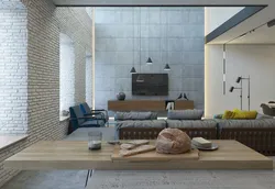 Concrete In The Interior Of The Kitchen Living Room