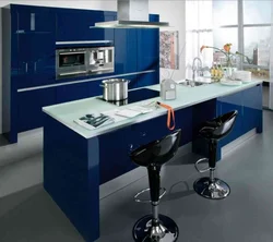 Blue table in the kitchen interior