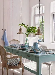 Blue table in the kitchen interior
