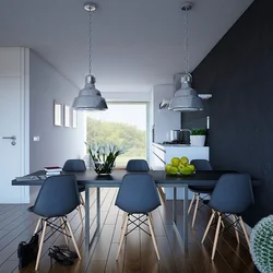 Синий стол в интерьере кухни