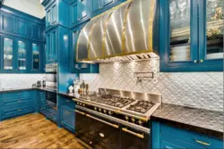Kitchen interior blue and gold