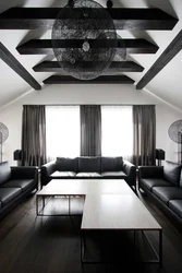 Интерьер гостиной черно белый потолок
