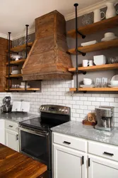 Loft shelves in the kitchen interior