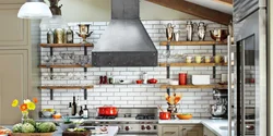 Loft shelves in the kitchen interior