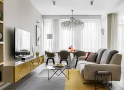 Серый стол в интерьере гостиной