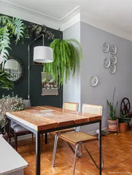 Wallpaper fern in the kitchen interior