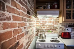 Brick in the interior of the Khrushchev kitchen