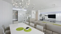 White Chandelier In The Living Room Interior