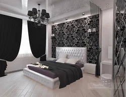 Interior Bedroom Black And White Curtains