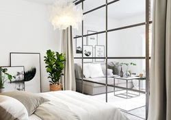 Glass partition in the bedroom interior