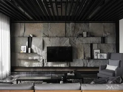 Gray stone in the living room interior