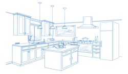 Drawings Of Kitchen Interior With Flowers