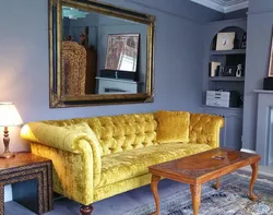Golden Sofa In The Living Room Interior