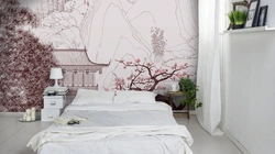 Wallpaper art in the bedroom interior