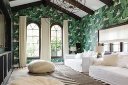 Bedroom interior with green leaves