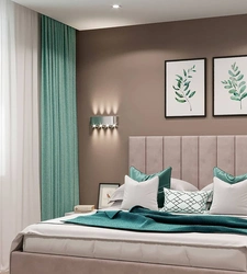 Bedroom interior with green leaves