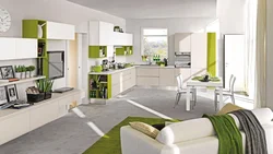 Interior kitchen living room white green