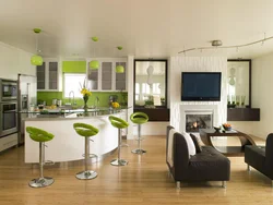Interior kitchen living room white green